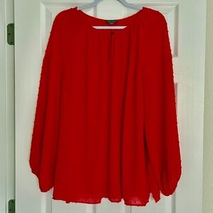 Vince Camuto Top 3X Red Swiss Dot Blouse Plus Size Boho Peasant Long Sleeve